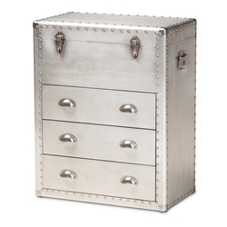 Baxton Studio Serge French Industrial Silver Metal 3-Drawer Accent Storage Chest